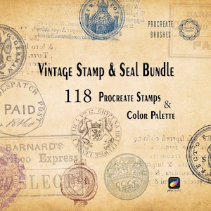 Vintage Stamp Procreate Brushes, Vintage Wax Seal Stamp Brushes, Postmark Procreate Brushsets, Procreate Brush Stamps, Procreate Brush Pack