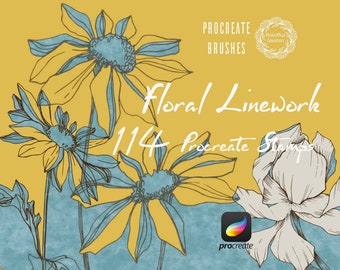 Blumen Procreate Pinselstempel, Botanische Pinsel, Florale Linienarbeit Procreate Brushsets, Procreate Brush Stamps, Procreate Brush Pack