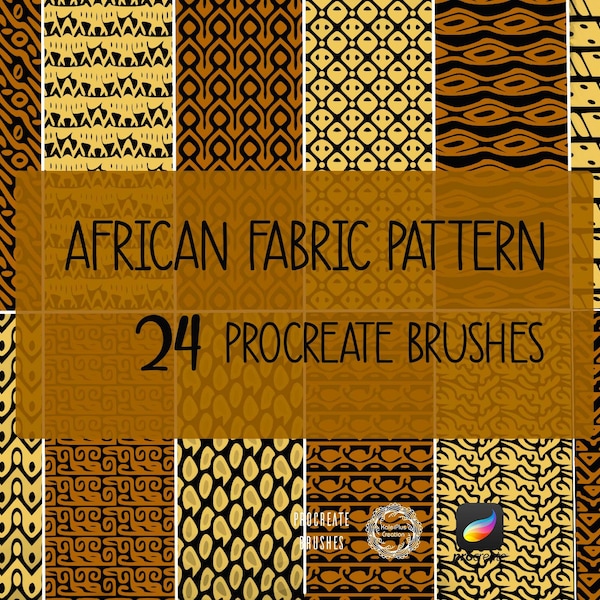 Brosses d’impression de tissu africain Procreate, motif sans couture de style africain, ensemble de pinceaux de motifs textiles, pack de pinceau d’ornement africain