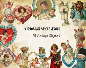 Vintage Angel Clipart, Vintage Christmas Clipart,Victorian Christmas Clip Art, Retro Ephemera Clip Art, 300 dpi PNG Digital Download