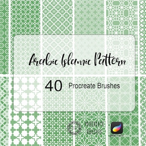 Arabskie ozdoby Procreate Brushes, islamskie geometryczne kształty pędzli Pack, bezszwowy wzór Procreate Brush Pack
