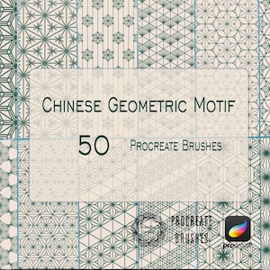 Pinceles chinos con motivo geométrico Procreate, Pincel de línea de adorno de Asia, Paquete de pinceladas de diseño vintage de Asia, paquete de pinceles Procreate