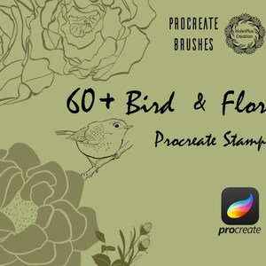 Bird Floral Procreate Brushes Stamps,Floral Brushesets,Doodle Brushes Set, iPad Brushes