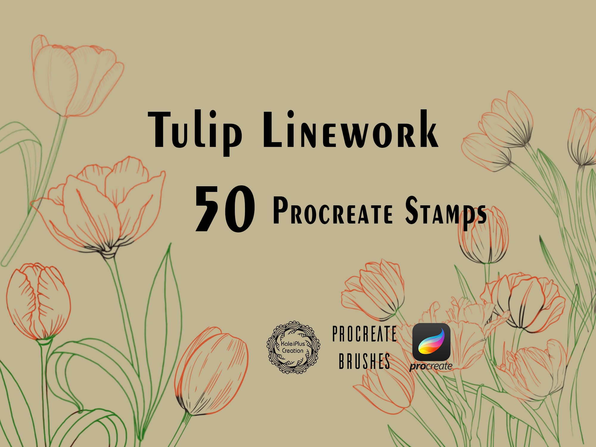 Tulip Procreate Brush Stamps – 50 Floral Linework Brushes for Tattoos, Ornaments & Design
