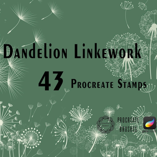 Dandelion Procreate Stamps, Dandelions Linework Brushsets Pack, Floral Tattoo Procreate Brushsets, Procreate Brush Pack