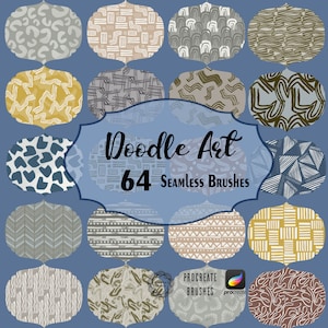 Doodle Linework Procreate Brushes, Seamless Graffiti Brushsets Pack, Ornament Procreate Brush Pack