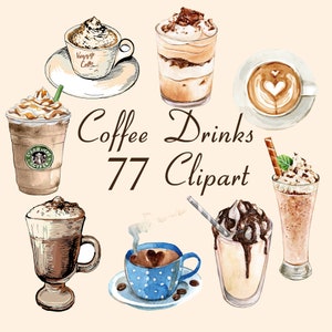 Coffee Drinks Watercolor Clipart,Summer Drinks Clipart,Watercolor Cocktail Clipart,Drink Clip Art, 300 dpi PNG Instant Download