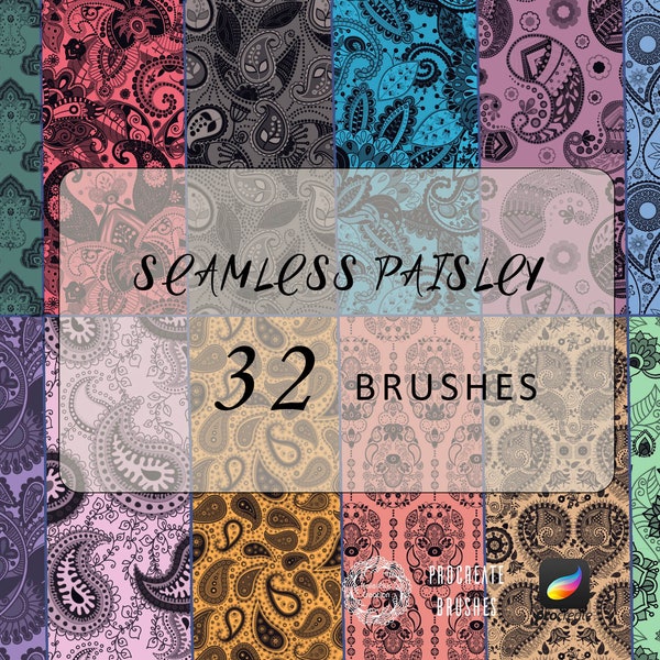 Seamless Paisley Procreate Brushes, Paisley Brushes, Vintage Ornament Brushes for Procreate, Procreate Brushsets Pack, iPad Brushes