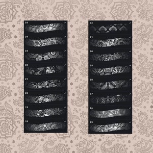 May include: A set of 16 black and white paisley patterns, numbered 18 through 32. The patterns are arranged in a vertical column on a white background.
