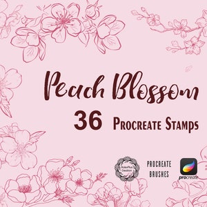 May include: Peach Blossom Procreate Stamps, a digital download of 36 stamps featuring delicate pink and white peach blossoms. The stamps are perfect for adding a touch of spring to your digital art.