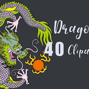 Dragon Clipart, Japanese Chinese Dragon Clipart, 40 Elements 300 dpi PNG, Instant Download