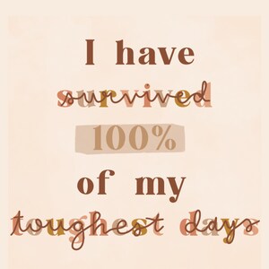 I Have Survived 100% of my Toughest Days Print | Digital Download | Inspirational Print | 8x10 Print  | Quote | Instant Download