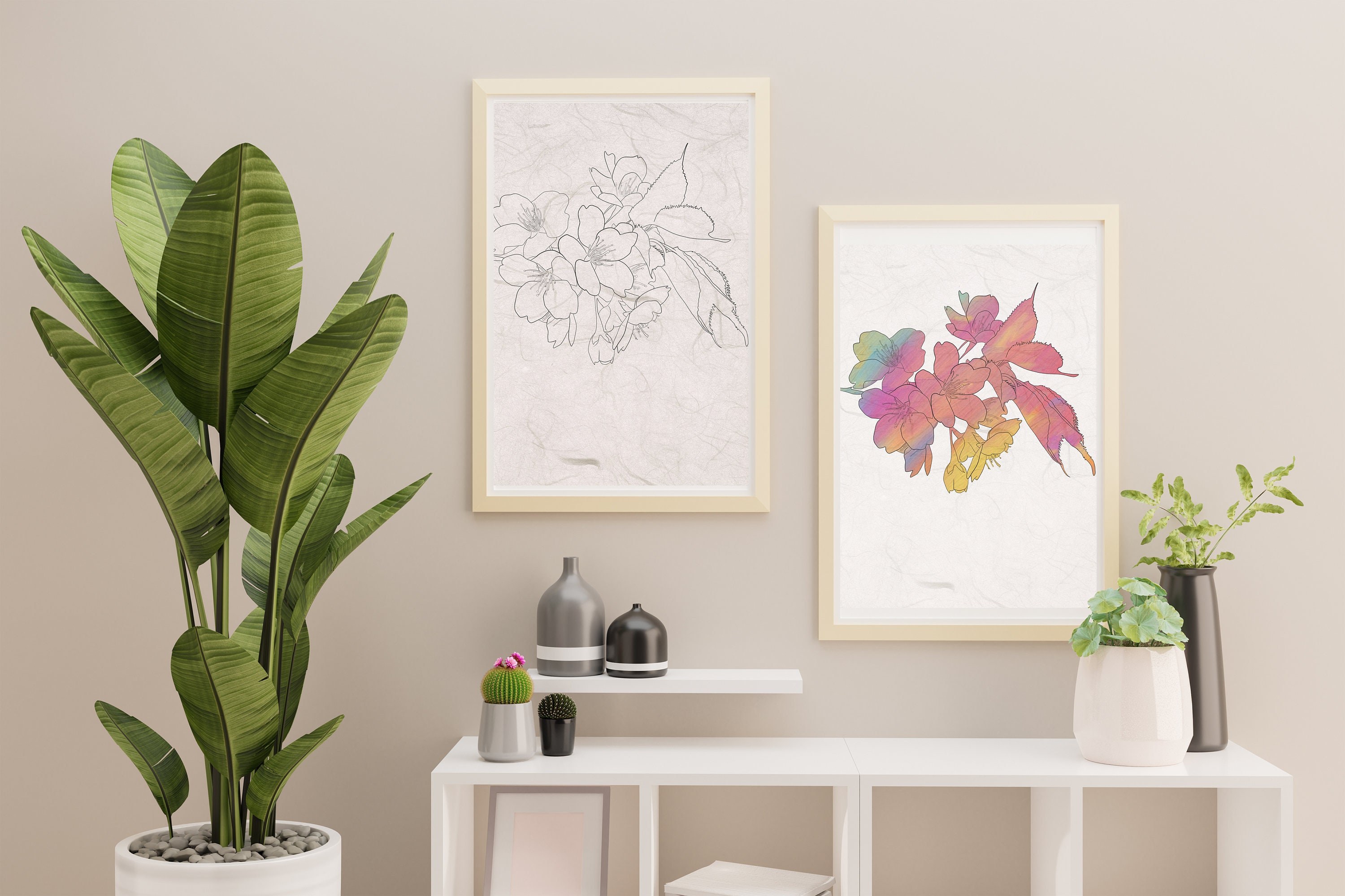 Flower Instant Download / Line Drawing / Flower Wall Print / | Etsy