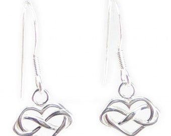 Infinity Hearts small sterling silver hook earrings .925 x1 pair