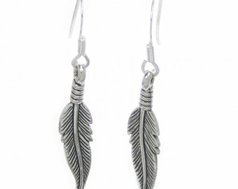 Feather sterling silver drop earrings 925 x 1 pair feathers drops