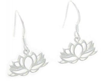 Lotus Flower sterling silver drop earrings .925 x 1 pair drops