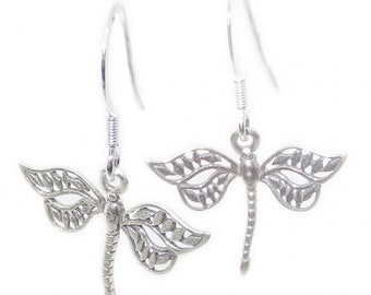 Dragonfly sterling silver drop earrings .925 x 1 pair Dragonflies drops