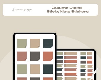 Autocollants numériques Sticky Notes pour iPad | Notes d'étude esthétiques neutres minimales d'automne | Planificateur BUJO d'autocollants numériques GoodNotes pré-recadrés