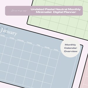 Neutral Pastel Monthly Undated Planner Minimal Design Digital Calendar Monthly GoodNotes Notability Planner Digital Pages Minimal Aesthetic
