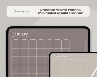 Undated Monthly Digital Planner Minimalist Digital Calendar GoodNotes, Notability Planner | Neutral Warm Aesthetic BUJO for iPad Android