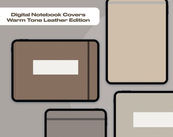 Neutral Leather Digital Notebook Cover: Warm Tones, Stickers (Digital Download)