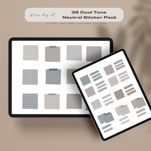 Cool Neutral Digital Sticky Notes | Hand Drawn Tablet iPad Stickers | Everyday Planner Bullet Journal | PNG Stickers Blank Dotted Grid Graph