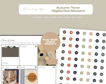 Digital Dot Number Stickers | Neutral Autumn Digital Stickers PNG For GoodNotes, Notability iPad Tablet Autumn Aesthetic Study | Dot Letters
