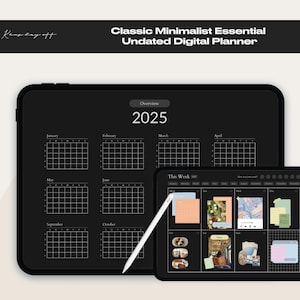 Undated Dark Mode Digital Planner Set 2025 Undated Digital Planner Minimal Pages For iPad, Goodnotes,Notability Study Planner Work Landscape