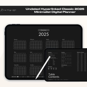 Undated Digital Planner Dark Mode Landscape  | Minimalist Digital Planner 2025 Hyperlinked Goodnotes | Blackout Digital Journal iPad Android