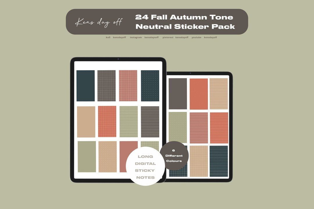 Fall Digital Long Sticky Notes Hand Drawn Tablet iPad Autumn Stickers ...