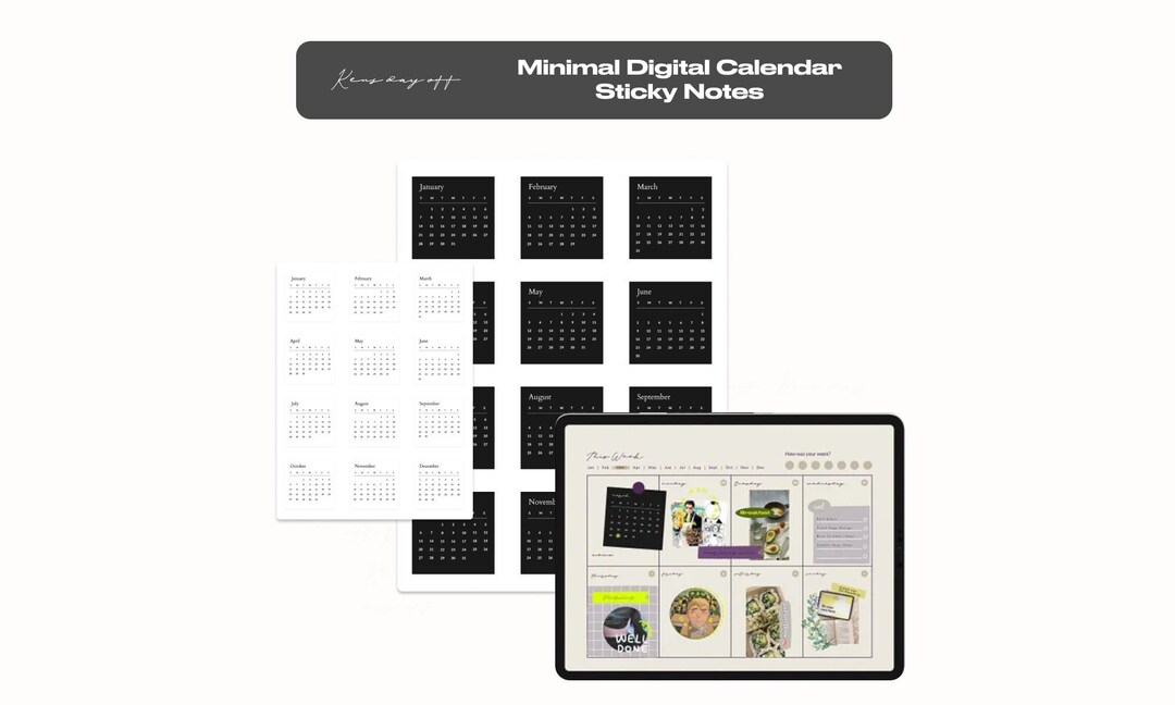 2025 Mini Calendar Sticky Notes | Minimal Digital Planner iPad Tablet ...