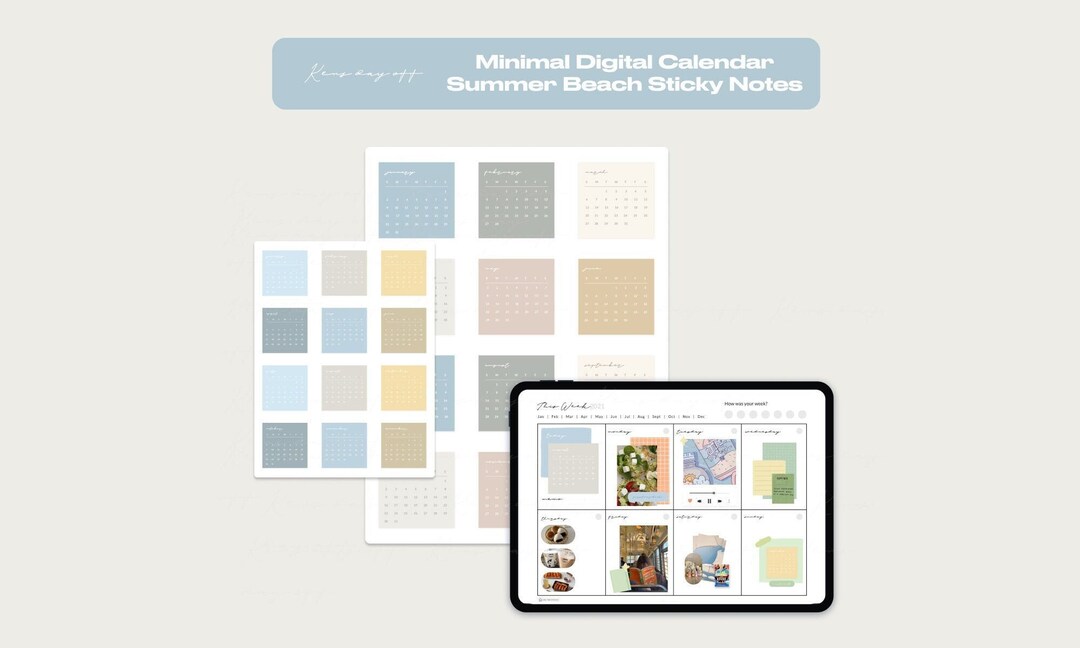 Monthly Mini Sticky Notes 2025 Neutral Summer Beach Digital Planner ...