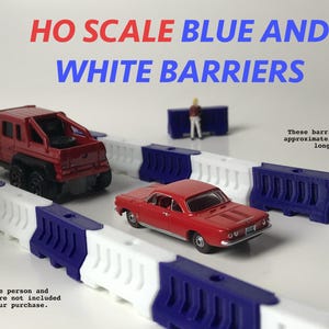 Set of TEN HO Scale (1:87) Blue and White Road Barriers (Model Trains and Dioramas)