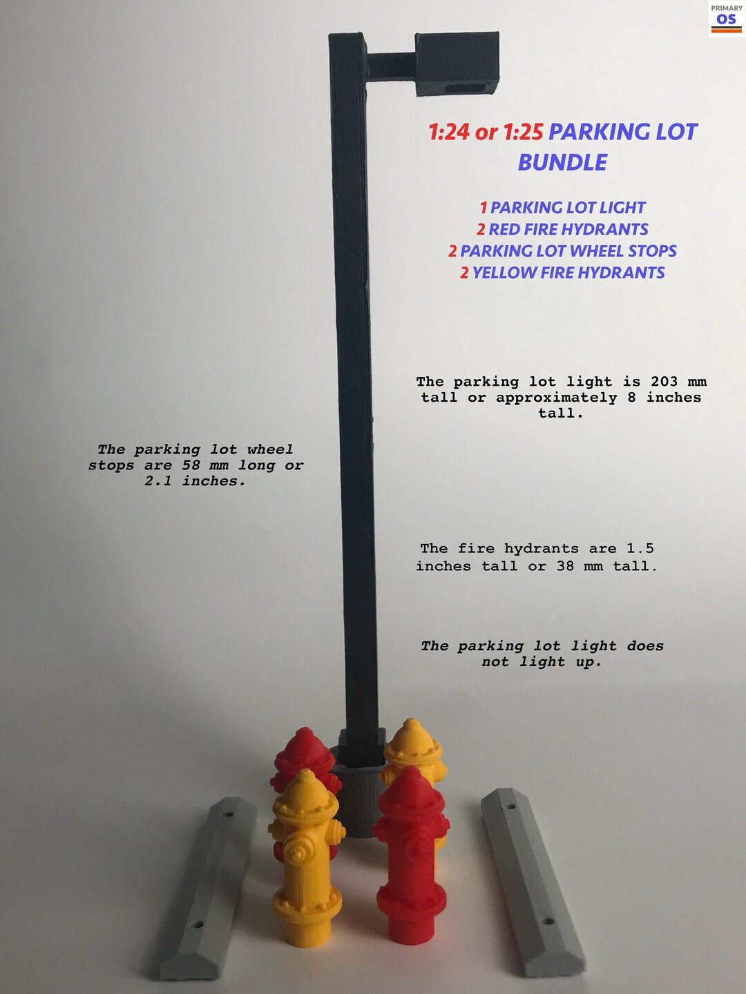1/24 (G SCALE) Red Fire Hydrants, Yellow Fire Hydrants, Parking Lot ...