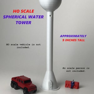 9 inch Tall Water Tower (Spherical Shaped) HO SCALE (1:87 Scale) White (Model Train and Diorama Accessories)