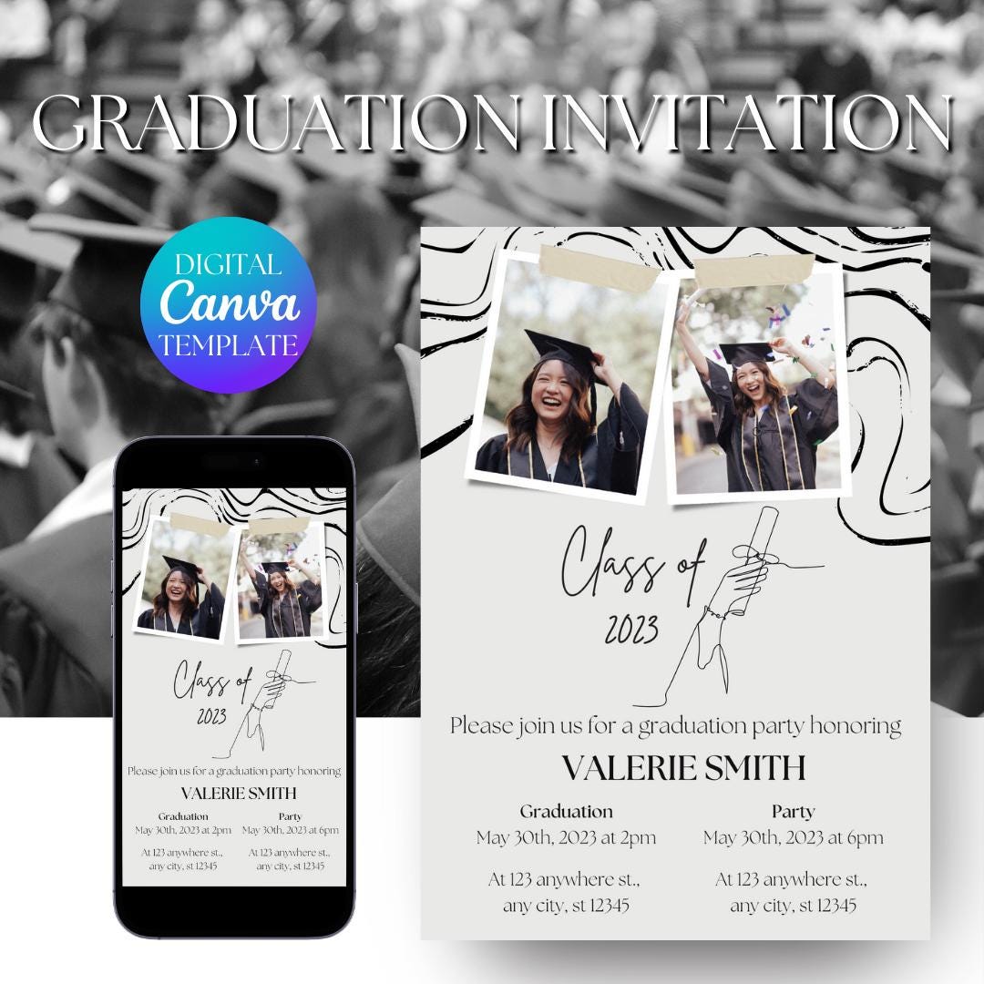Editable Modern Minimalist Graduation Invitation - Digital Template ...