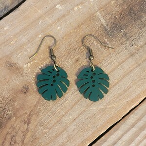 Monstera Earrings Leaf Earrings Botanical Jewelry Gold Tropical Earrings Plant Lady Minimalist Earrings Dangle