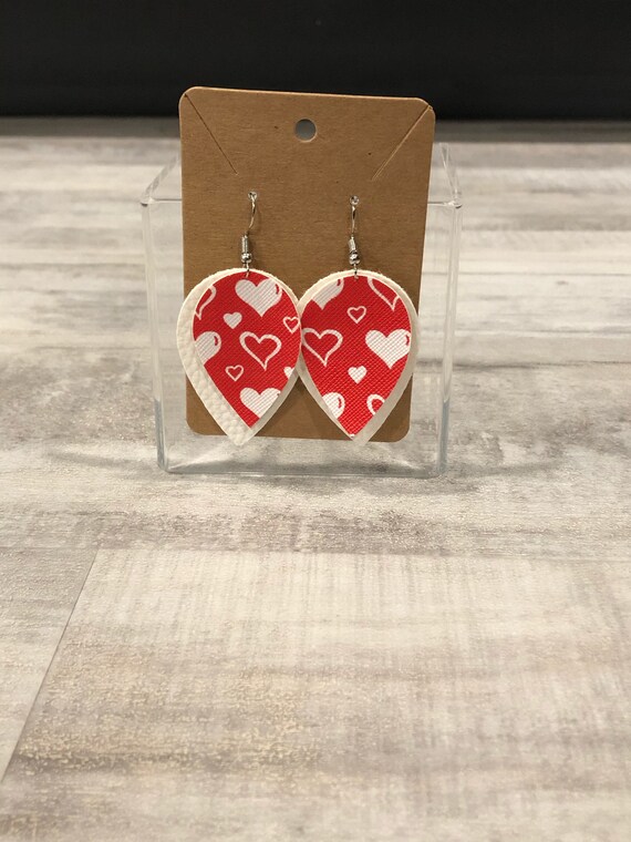 Love Heart Layers Leather Valentine's Day Earrings Girl Teardrop Holiday  Jewelry