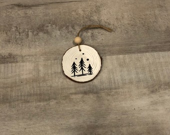 Tree/Forest Painted White Wood Slice Ornament