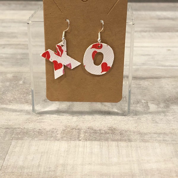 X and O Earrings/Faux Leather Earrings/Festive Earrings/Valentine Earrings/Faux Leather/Drop Statement Earrings/Hugs & Kisses Earrings