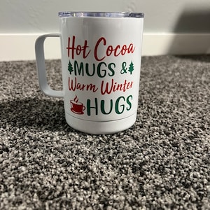 Cocoa Metal Coffee Mug/Hot Cocoa Coffee Mug/Winter Hugs Coffee Mug/Hot Cocoa Mug/Cocoa Mug/Metal Mug/Metal Coffee Mug/Hot Cocoa Mug Warm Hug