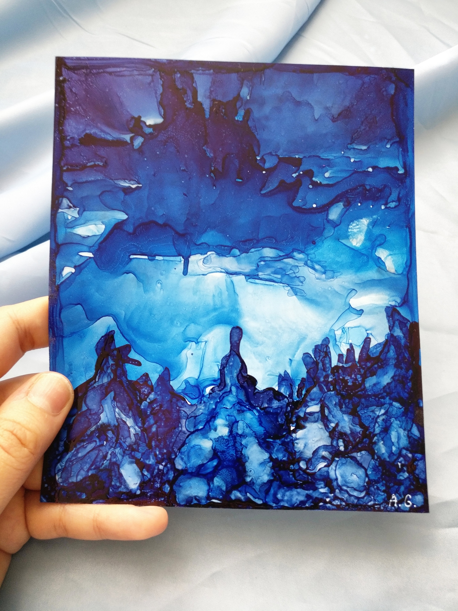 Abstract Landscape Alcohol Ink Painting Original Art Forest Etsy