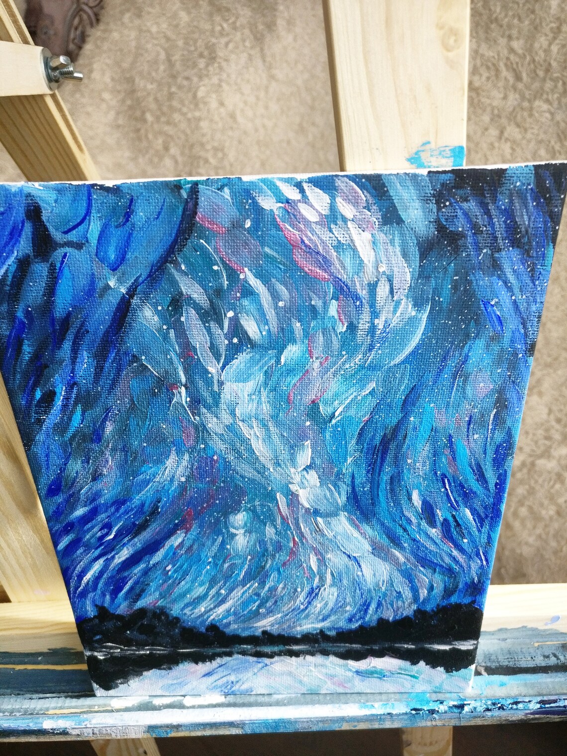 Northern Lights Art Alaska Art Aurora Borealis Night Sky Wall Etsy