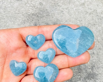 Natural Aquamarine Cabochon Heart Shape Loose Gemstone Flat Back Aquamarine Gemstone For Making Jewelry
