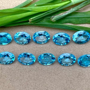 Topazio blu svizzero ovale da 9 x 7 mm, pietra preziosa naturale Topazio blu svizzero sfaccettato, taglio e lucidatura molto buoni. Pietra portafortuna di novembre. Pietra preziosa