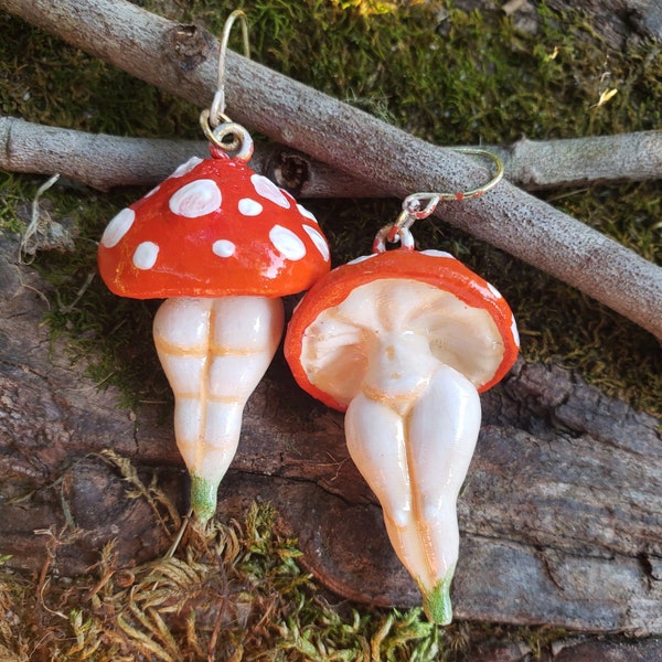 Mushroom Earrings 3D Printed Amanita Mushroom Babe