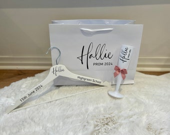 Personalised Prom Gift Set - Hanger, Flute and Gift Bag