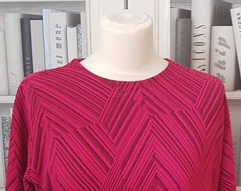 Vintage Abstract Textured Cerise Chevron  Round Neck Top