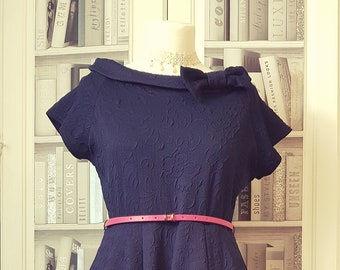 Vintage Bardot/Audrey, 1950's Style, Swing, Lindy, Rock n Roll, Navy Bow Dress