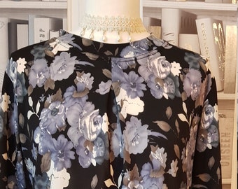 Vintage Floral Rose Multi Print Soft Turtle Neck Top